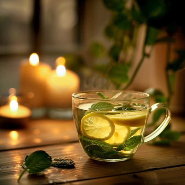 té verde con limón por la noche