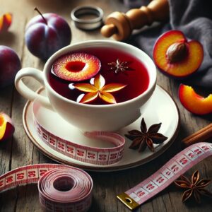 A Cup Of Tea With Fruit And Measuring Tape