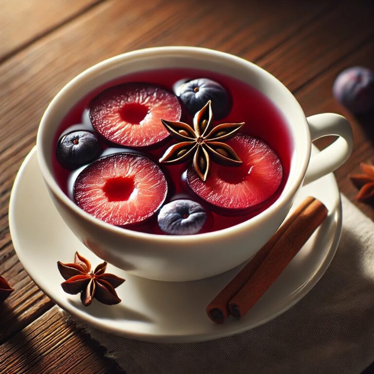 a cup of tea with fruit slices and star anise