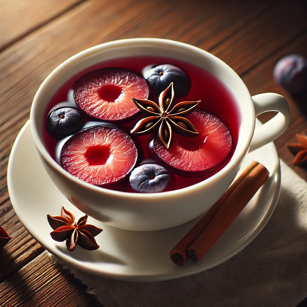 A Cup Of Tea With Fruit Slices And Star Anise