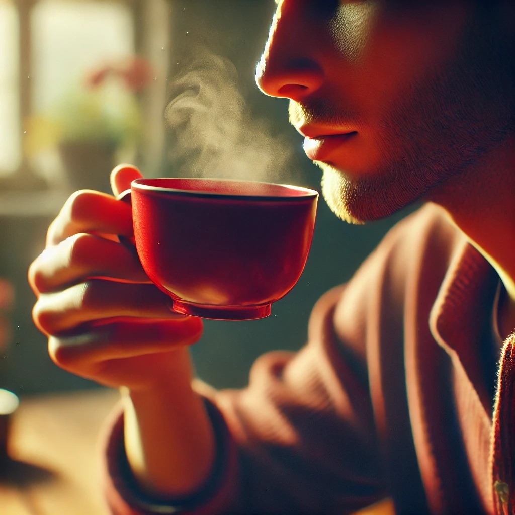 A Man Holding A Red Cup