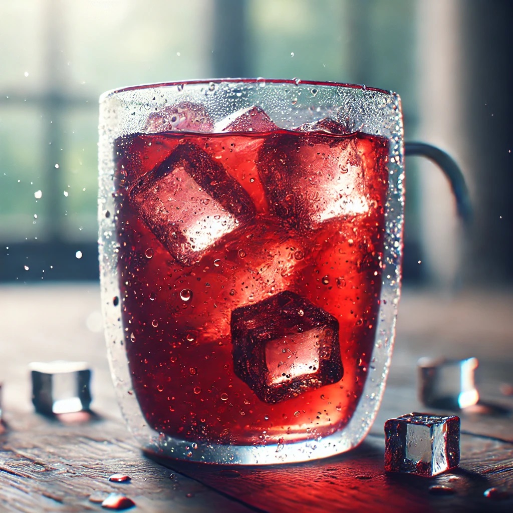 A Glass With Ice And Red Liquid