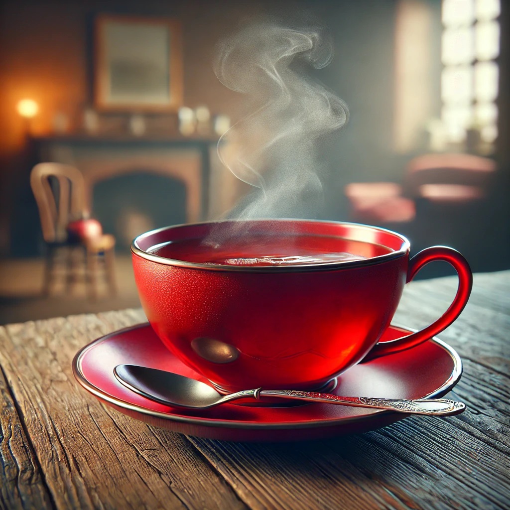 A Red Cup Of Tea With Steam