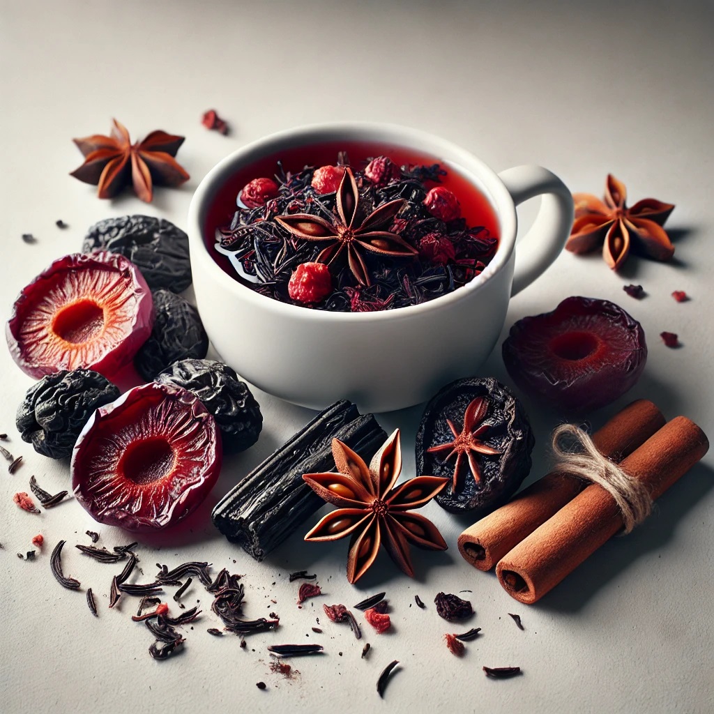 A Cup Of Tea With Dried Fruit And Spices